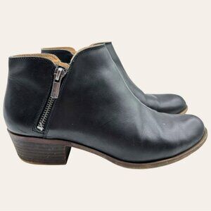 Lucky Brand LP Burklee Leather Heeled Side Zip Matte Casual Ankle Bootie Black